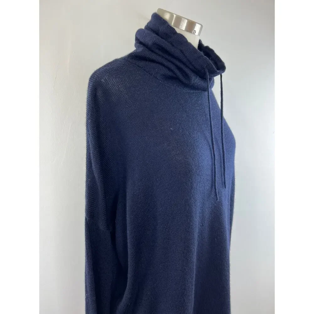 Icebreaker NOVA Navy Blue Drawstring Cowl Neck Merino Wool Sweat Sweater S Small